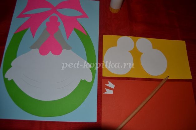 ​Открытка с курочкой и цыплятами: часть 3