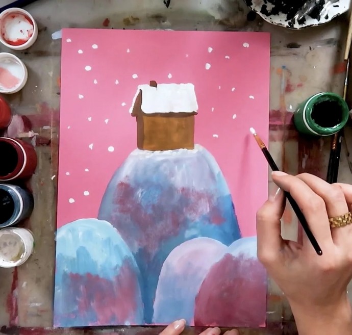 Рисуем пейзаж на розовом фоне Рисуем пейзаж на розовом фоне