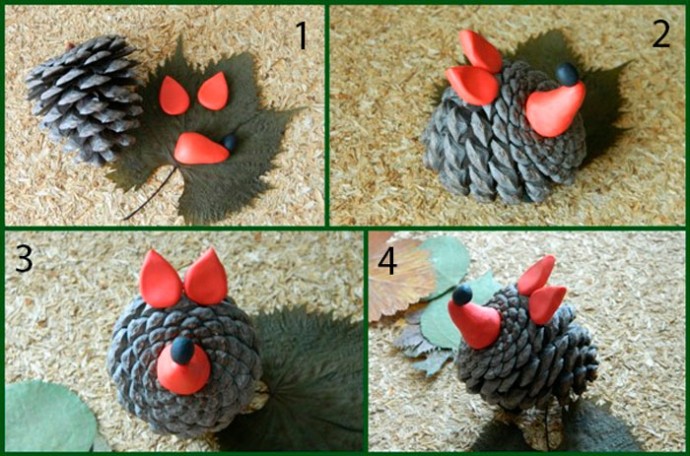 Лиса из шишки и пластилина