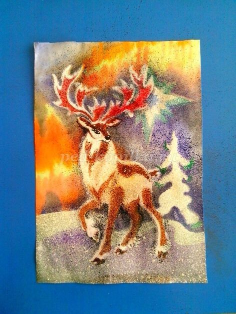 Нетрадиционная техника рисования "Северный олень", набрызг, часть 2 Нетрадиционная техника рисования "Северный олень", набрызг, часть 2