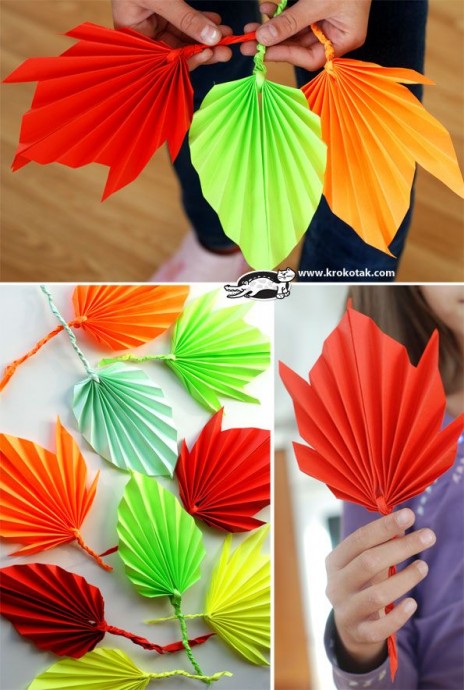 Яркие листья из цветной бумаги