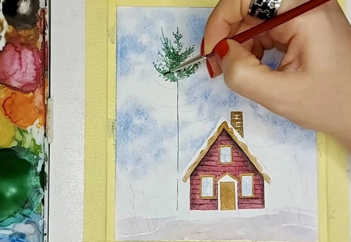 Рисуем зимний дом