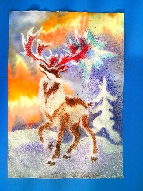 Нетрадиционная техника рисования "Северный олень", набрызг, часть 2 Нетрадиционная техника рисования "Северный олень", набрызг, часть 2