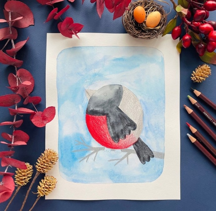 Рисуем снегиря