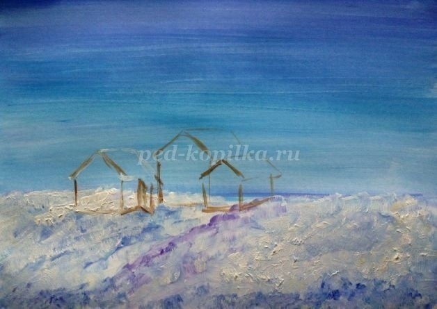 ​Как нарисовать зимний пейзаж гуашью