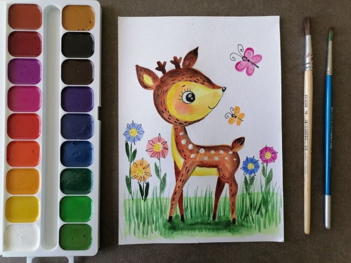 Олененок и цветы Олененок и цветы