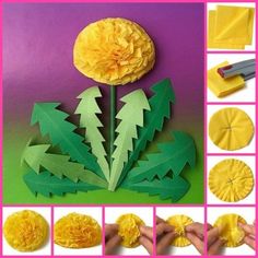 Легкий в изготовлении пушистый одуванчик из салфеток