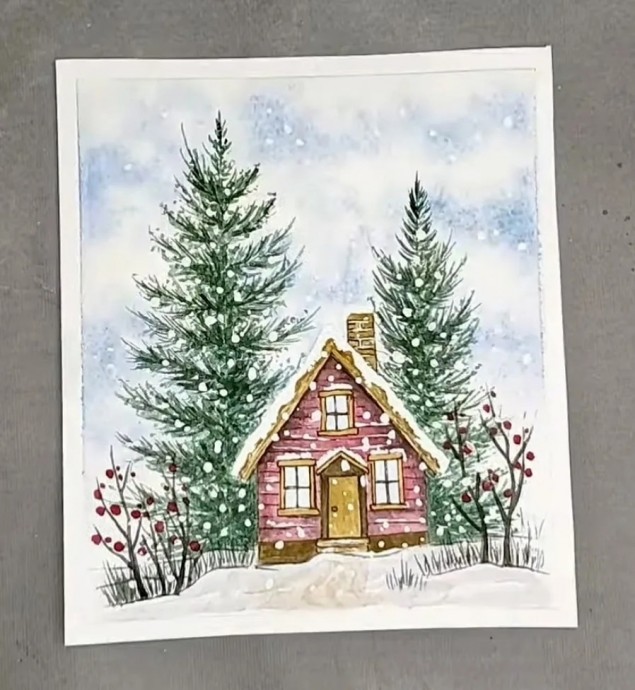 Рисуем зимний дом