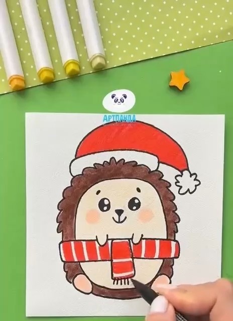 Рисуем ёжика в зимней шапке Рисуем ёжика в зимней шапке