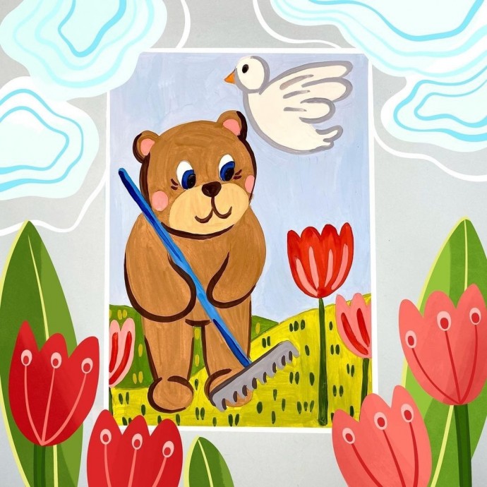 Мишка на грядке