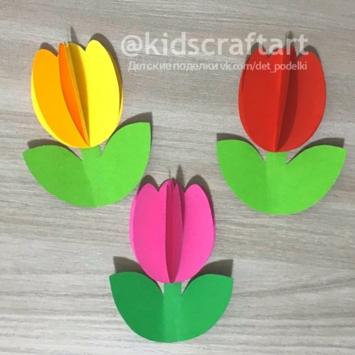 Детские поделки открытки к 8 Марта: открытка с тюльпанами