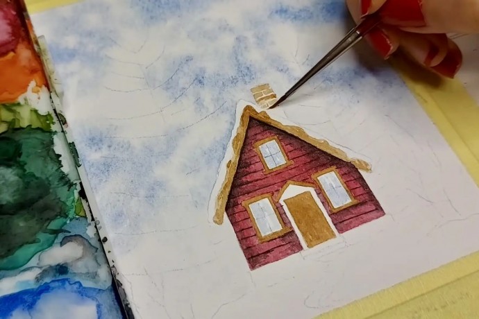 Рисуем зимний дом