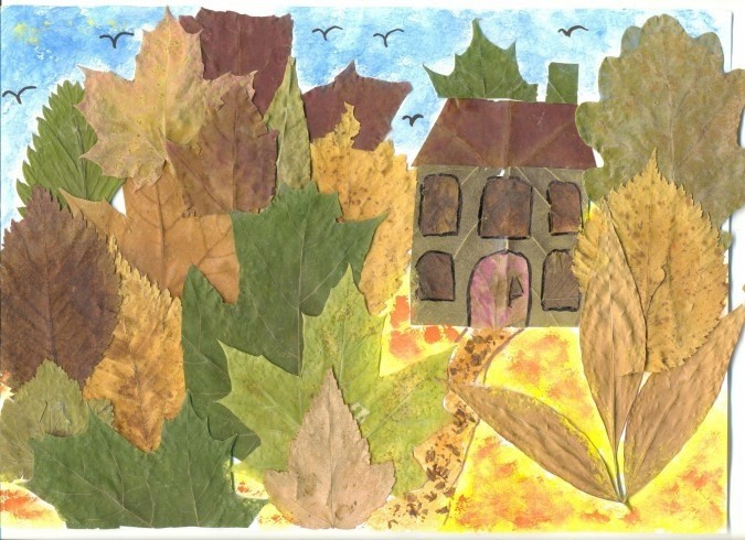 Осенние пейзажи из сухих листиков
