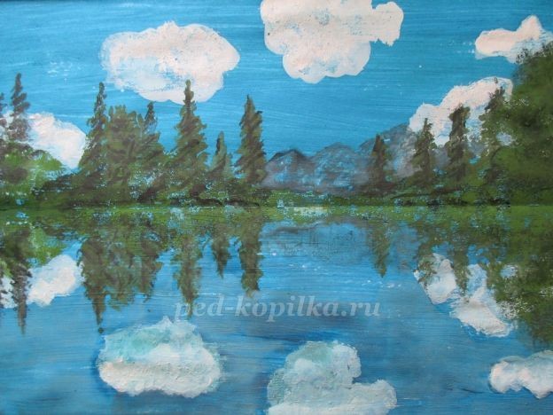 Летний пейзаж в технике монотипия: часть 3