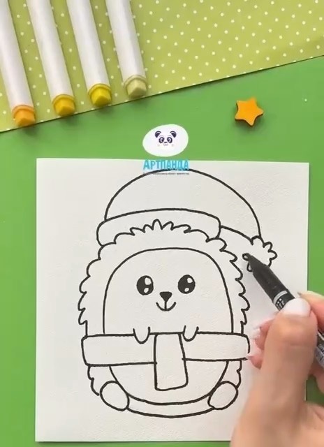 Рисуем ёжика в зимней шапке Рисуем ёжика в зимней шапке