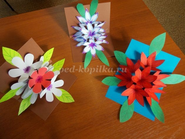 ​Объёмная открытка с цветами детскими руками: мастер-класс, часть 1