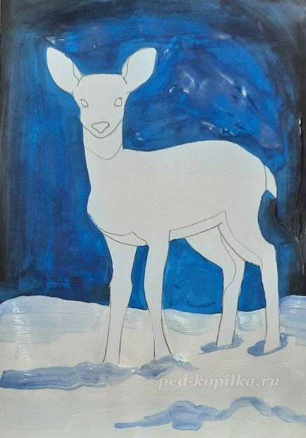 ​Урок рисования оленя в зимнем лесу: часть 2