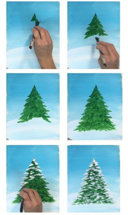 Как нарисовать ёлочку в снегу