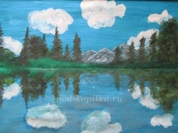 Летний пейзаж в технике монотипия: часть 3