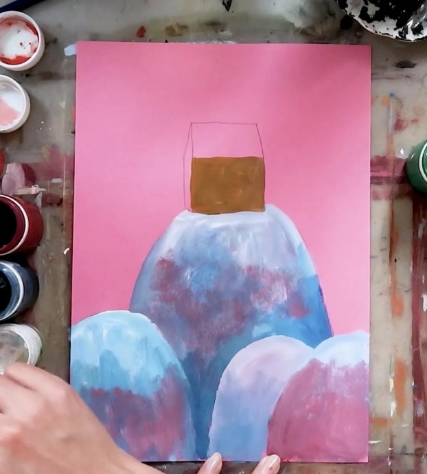 Рисуем пейзаж на розовом фоне Рисуем пейзаж на розовом фоне