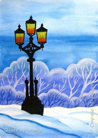 ​Рисуем с детьми фонарь в снегу