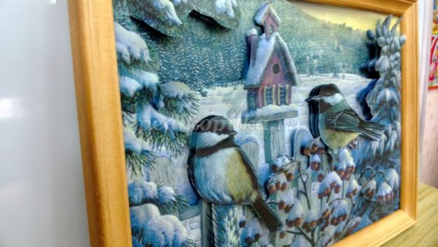 Картина в технике объёмный декупаж на тему: зима Картина в технике объёмный декупаж на тему: зима