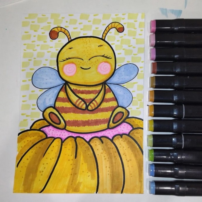 Рисуем милую пчелку на цветочке