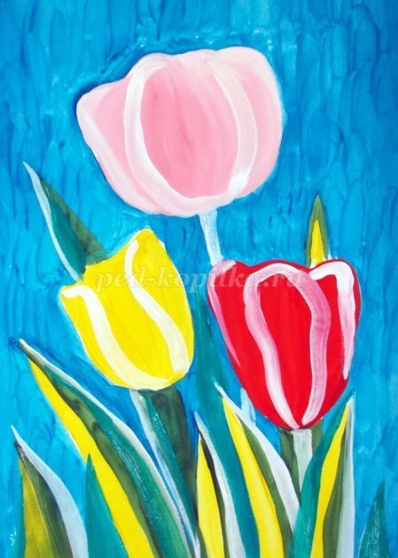 Как нарисовать тюльпаны гуашью: часть 2