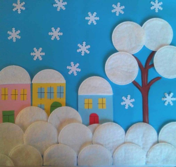 Идеи зимних поделок из ватных дисков