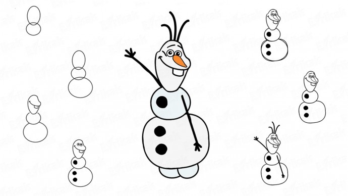 Как нарисовать снеговика с детьми