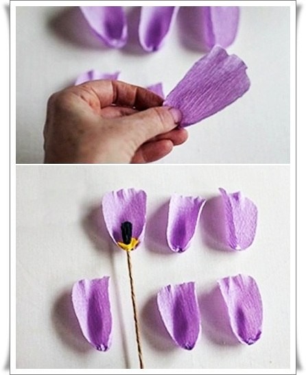 Разноцветный букетик тюльпанов из цветной гофрированной бумаги Разноцветный букетик тюльпанов из цветной гофрированной бумаги