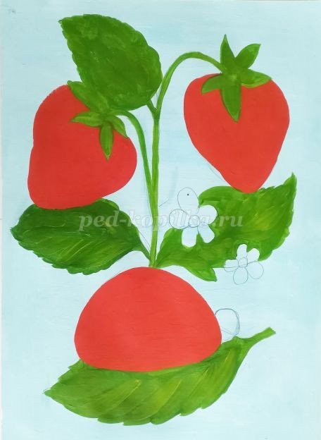 Рисование клубники и божьей коровки