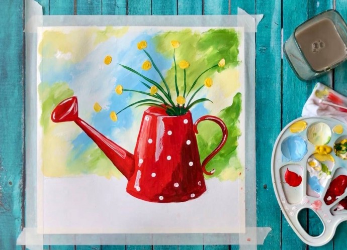 Рисуем ромашки в лейке