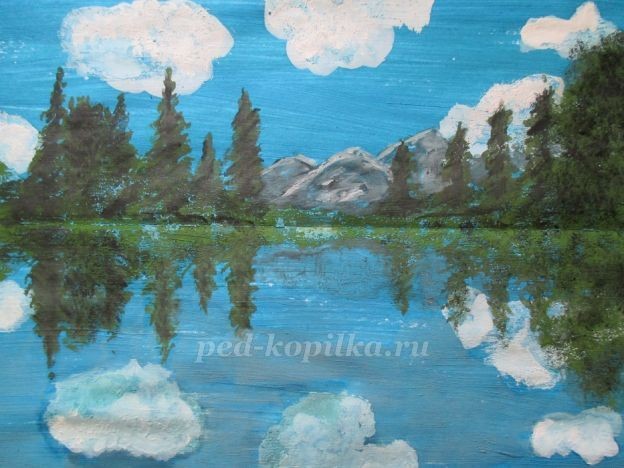 Летний пейзаж в технике монотипия: часть 3
