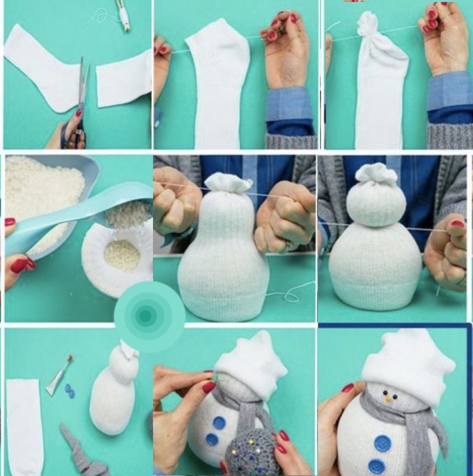 Пошаговая инструкция, как из обычного белого носка сотворить милого снеговика