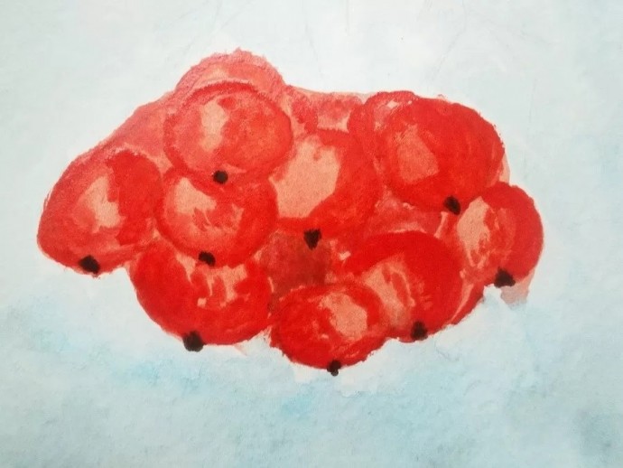 ​Скетч акварелью "Рябина под снегом"