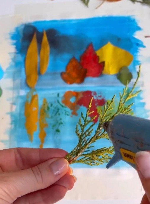 Оригинальный рисунок-аппликация на осеннюю тему