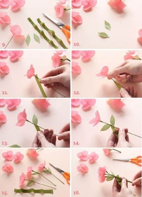 Цветущие веточки с бумажными цветочками