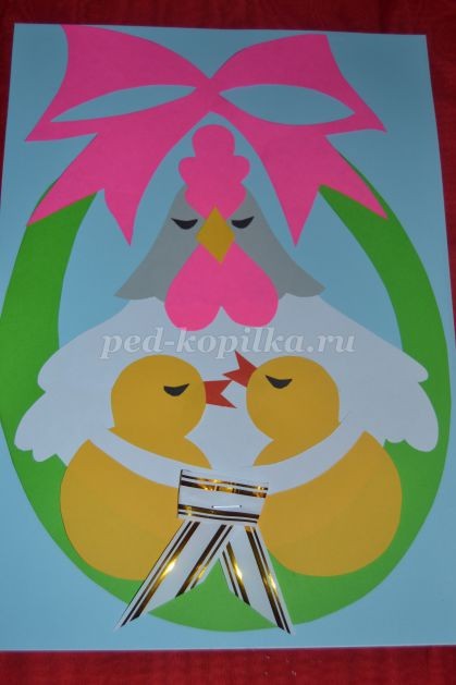 ​Открытка с курочкой и цыплятами: часть 4