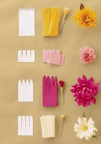 Как сделать различные цветы из гофробумаги