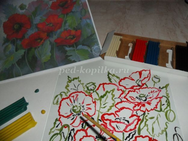 Пластилинография на стекле: маки Пластилинография на стекле: маки