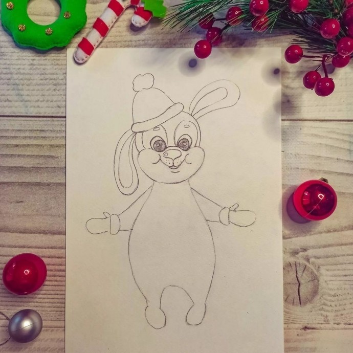 Рисуем зайчонка зимой Рисуем зайчонка зимой