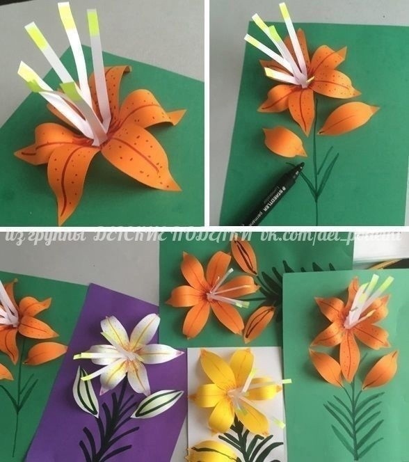 Объемная цветочная аппликация "Лилии"