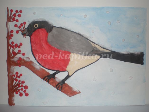 Пластилинография "Снегирь зимой": часть 2