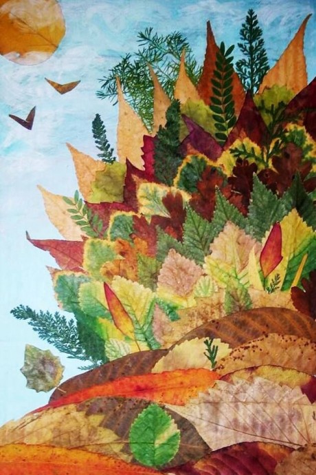 Осенние пейзажи из сухих листиков