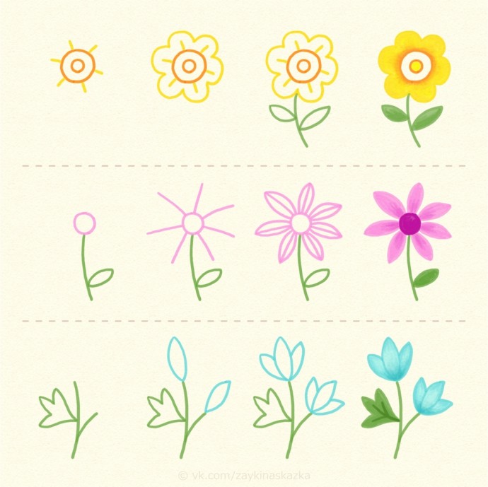 Как научить детей рисовать цветочки