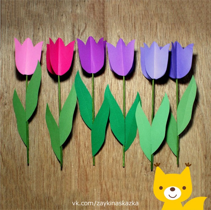​Объёмные тюльпаны из цветного картона
