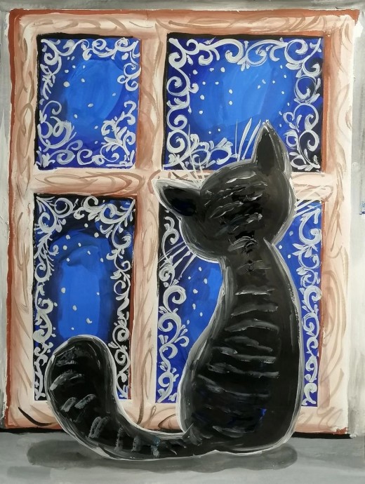 Рисуем котика у окна Рисуем котика у окна