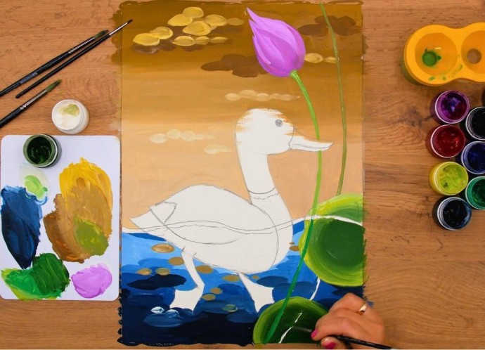 Селезень и лотосы Селезень и лотосы