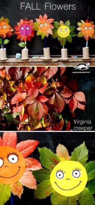 Цветочки из осенних листьев Цветочки из осенних листьев